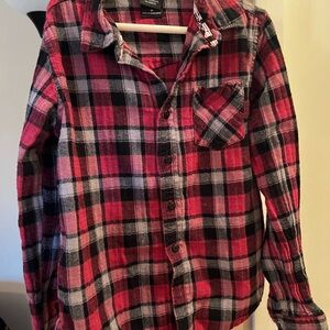 Shaun White boy’s medium Red and Black Plaid flannel Button Down Shirt